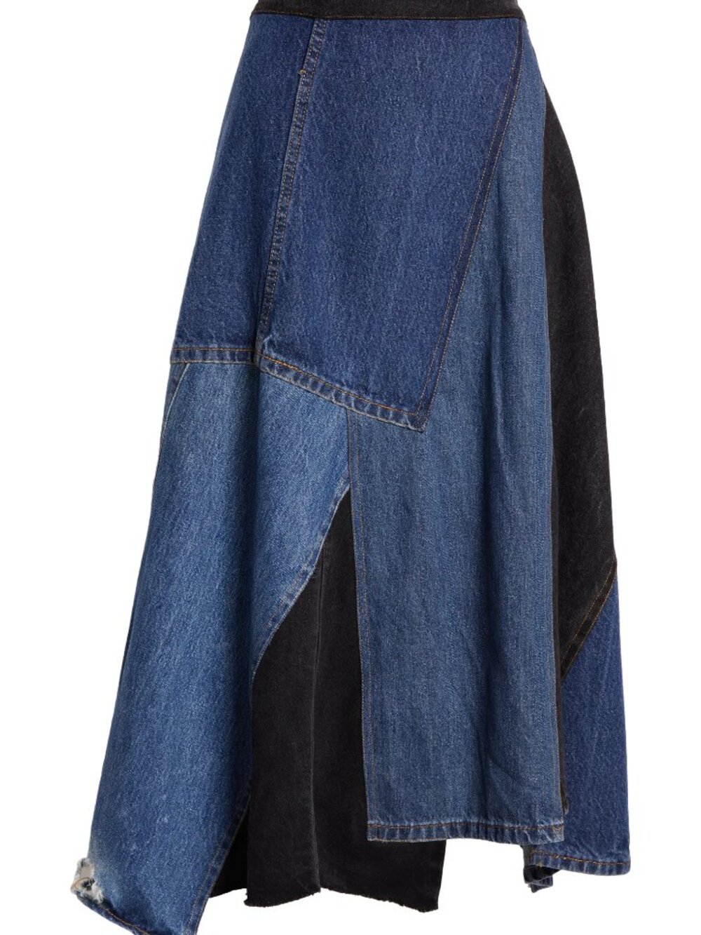 SEA New York Elena Skirt baggy pieced Denim Patchwork Midi Grunge asymmetric 6 - Picture 7 of 16